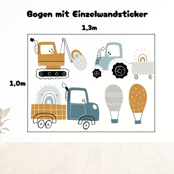 Wandtattoo “Stickerbogen Baumaschinen und Ballon”